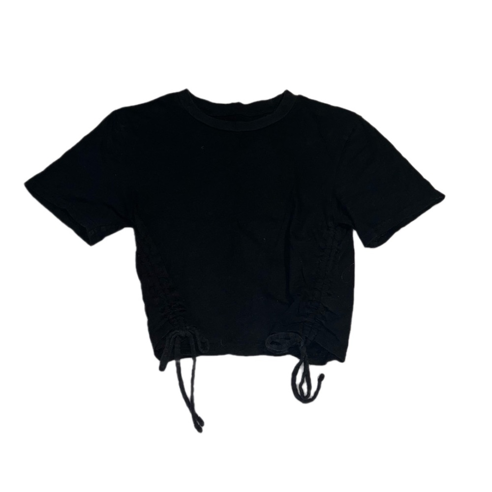 Universal Thread Black Ruched Lace-Up Women's Crop Top Size XS 100% Cotton